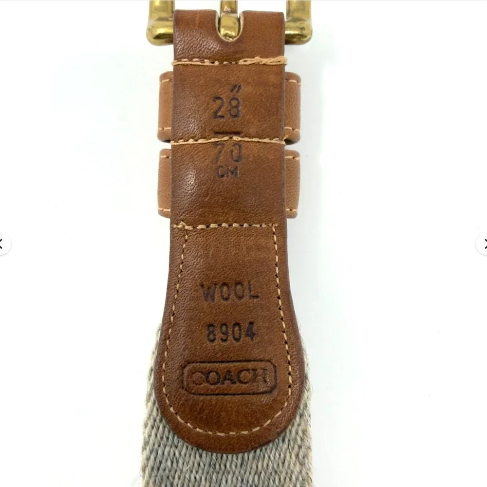 Coach Surcingle Belt Wool Webbing Leather Trim Brass Buckle‎ 28